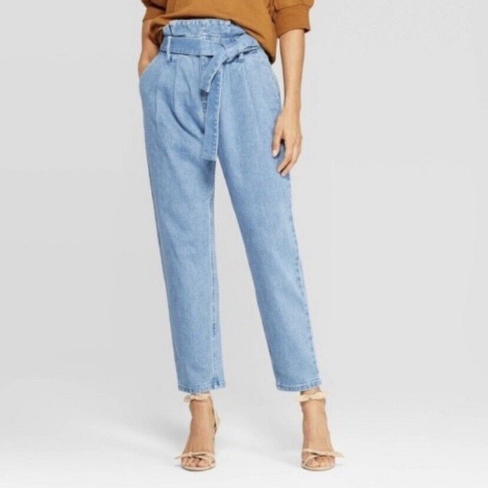 Who What Wear‎ Mid-rise Straight Leg Paperbag Indigo Denim Pants